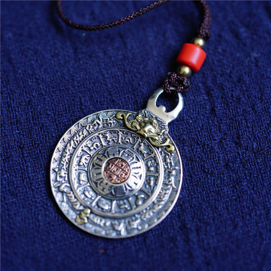 925 Pure Silver Jiugong Gossip Signs of Classic Nine Palace Gossip Cards Pendant and Waist Cards Bag Hanging Pendant