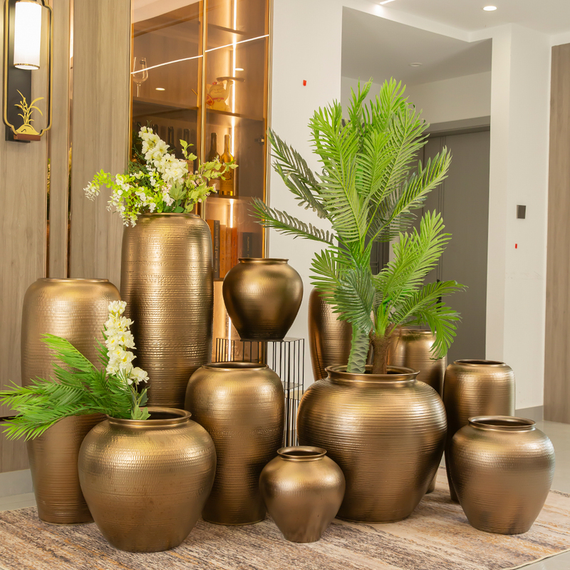 Jingdezhen Ceramic Vase, Golden Desktop Floor-Standing Large Flower Vessel, Dried Branch Pottery Jar, Home Hotel Clubhouse Decoration