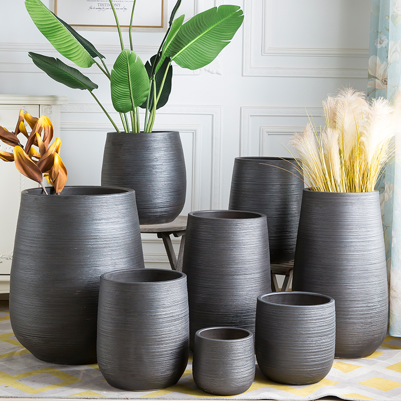Jingdezhen Nordic Flower Pot Simple Creative Living Room Hotel Green Plant Decoration Decoration with Large Black Vase