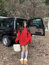 Maternity wear sweater jacket for women 2023 autumn and winter new Christmas red thickened mid-length twist top autumn and winter