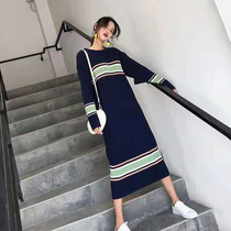 Maternity sweater mid-length lazy wind loose knitted dress knee-high female tide hot mom pregnant autumn and winter clothing personality