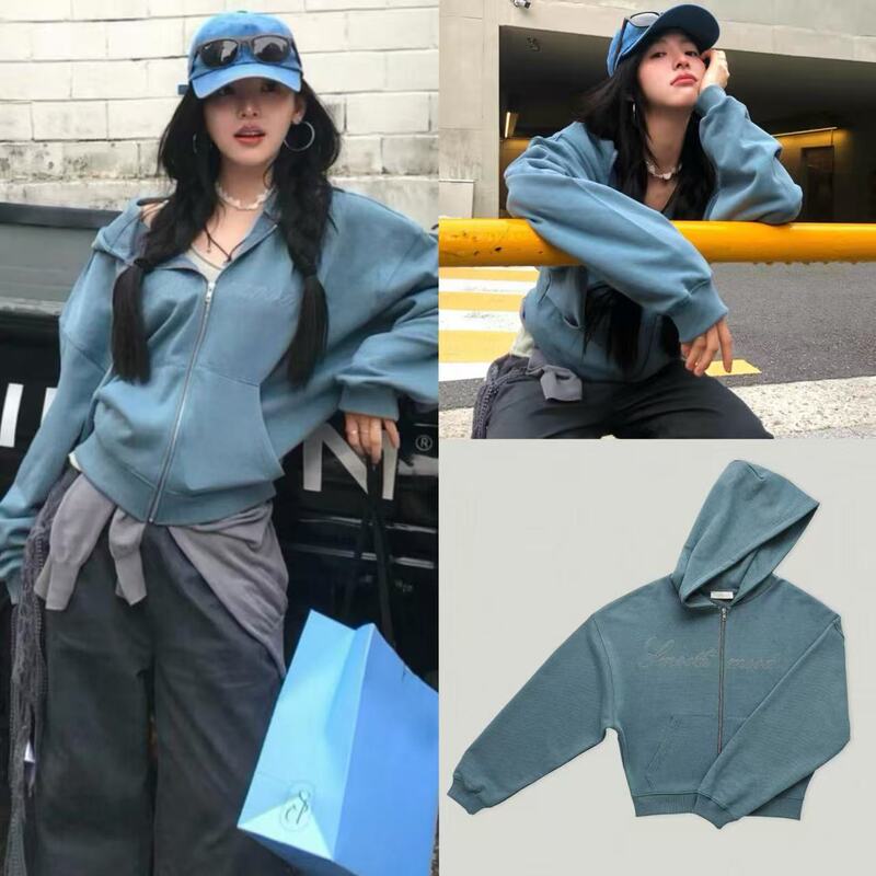 Authentic In-Stock Smoothmood Zhang Ruonan Same Style 26 New Letter Pocket Hooded Sweatshirt Jacket