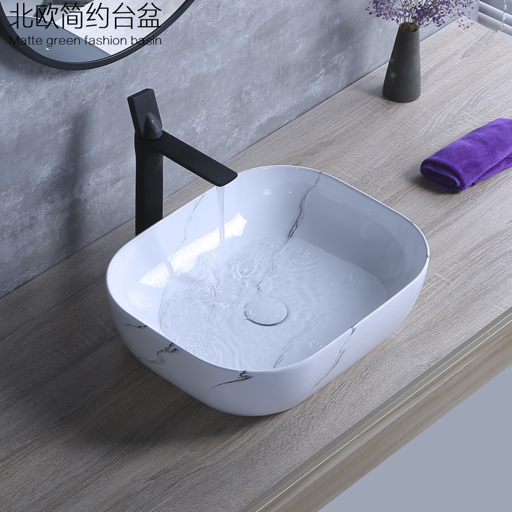 Yuele ceramic countertop basin square Nordic art basin washbasin washbasin powder room washbasin household basin