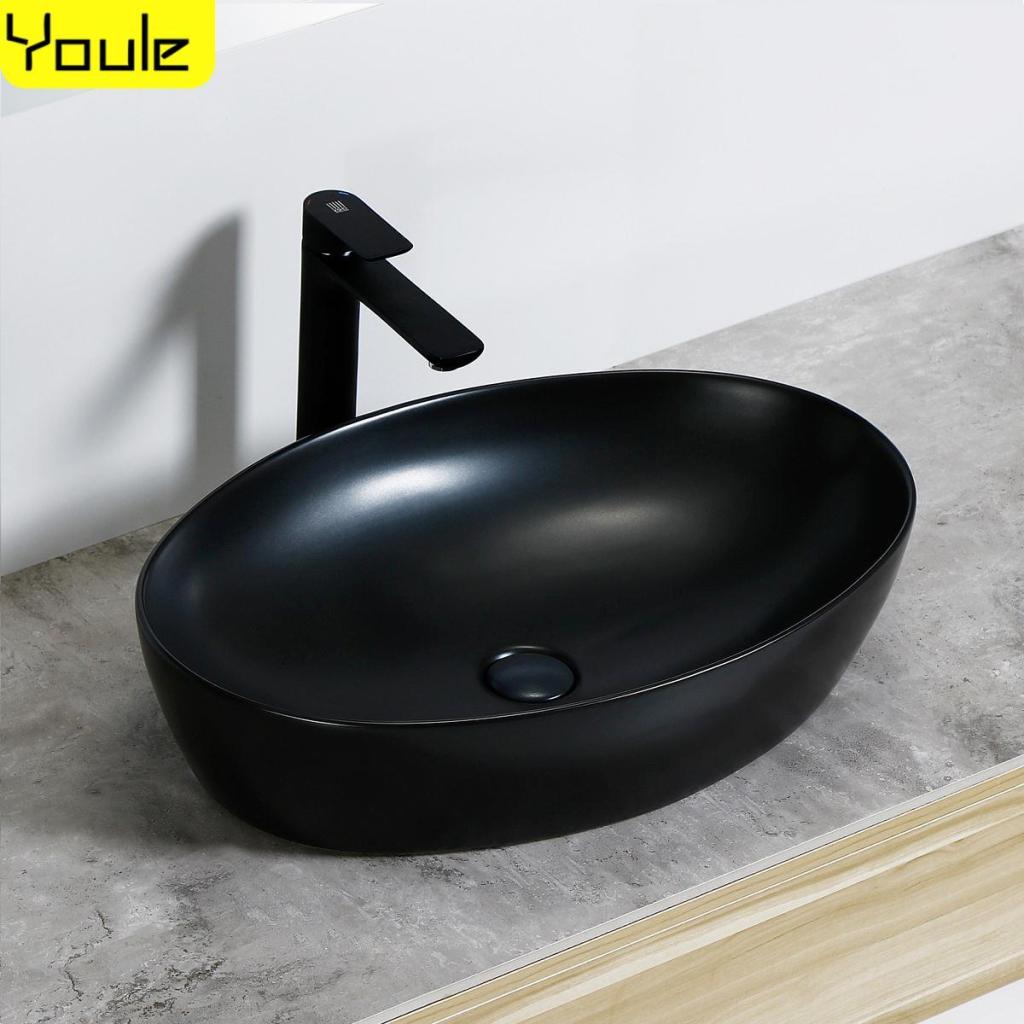 Countertop basin oval ceramic washbasin matt art basin matte black creative personality European washbasin
