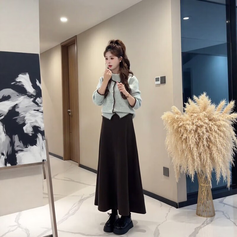 Korean-Style Lazy Style Color-Blocking Scarf Collar Knitted Sweater for Women, 2026 Autumn New Soft and Luxurious Knitted Cardigan Korean-Style Lazy Style Color-Blocking Scarf Collar Knitted Sweater for Women, 2026 Autumn New Soft and Luxurious Knitted Cardigan