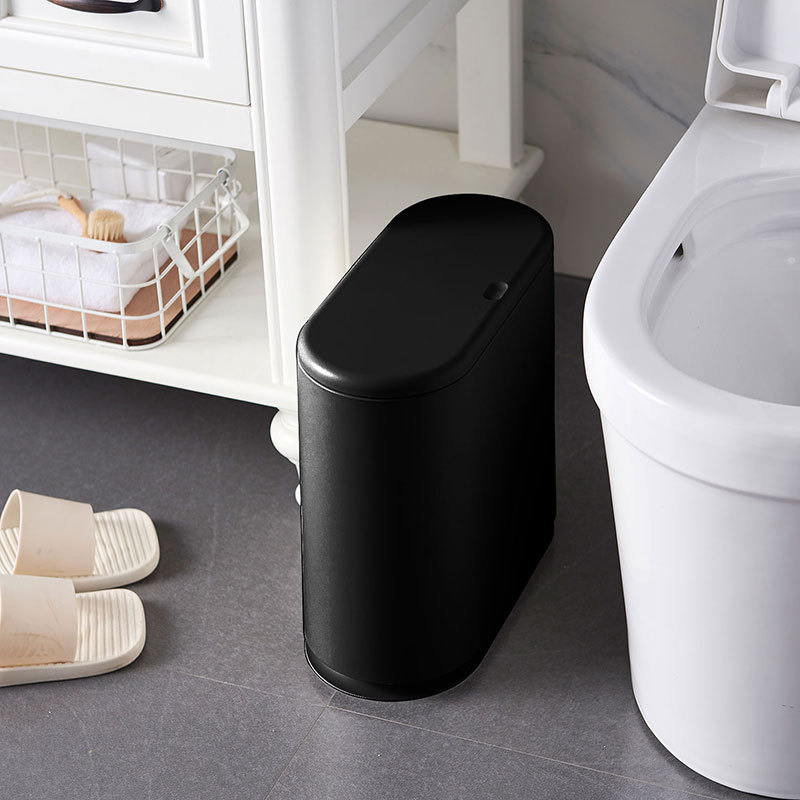 Bathroom Trash Can with a Gap, Simple Nordic Style, Press-Type with Lid, High-End Black Large Toilet Paper Bin