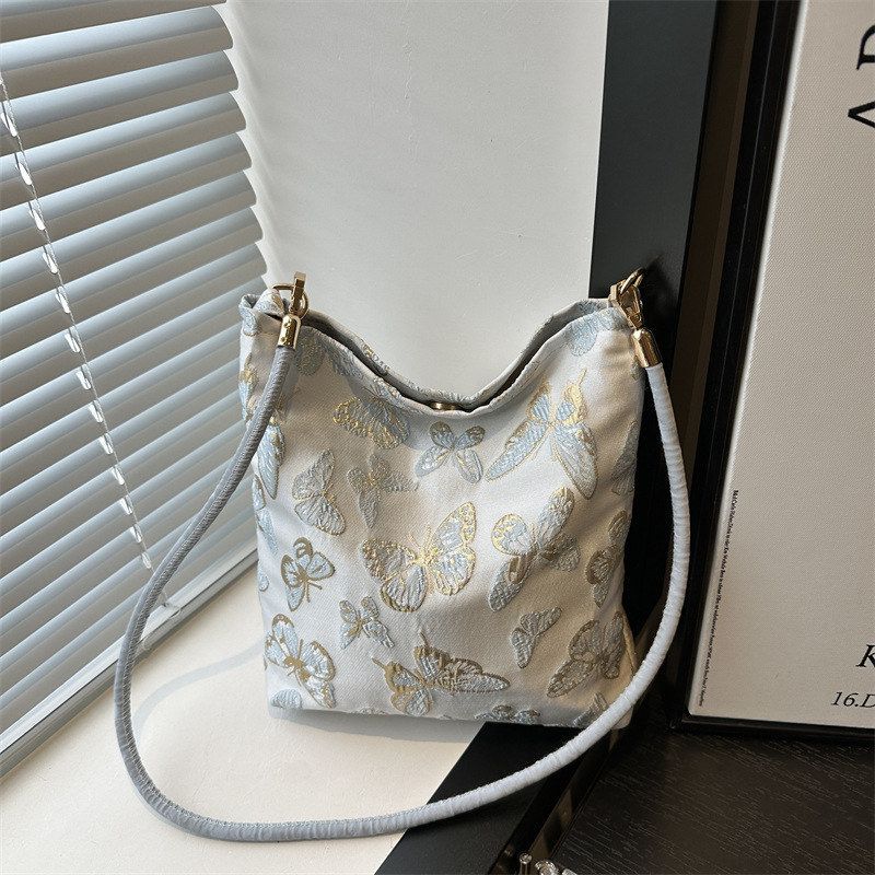 New Chinese Style Jacquard Canvas Bag for Women 2024 New Trendy Versatile Shoulder Bag Summer Commuter Underarm Tote Bag