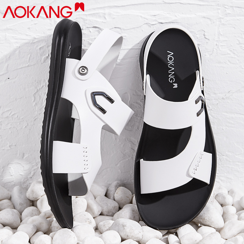 Aokang Men's Sandals 2026 Summer New White Casual Korean Style Beach Shoes Men's Dual-Use Sandals and Slippers Soft Sole Trendy