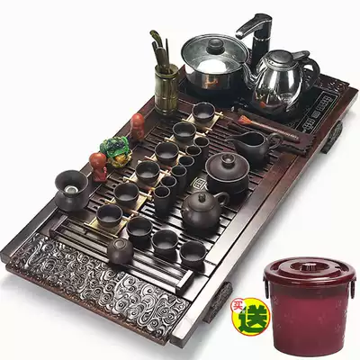 Quiet life Purple sand tea set set Household complete set of Kung Fu ceramics Simple modern tea drinking table Solid wood tea tray