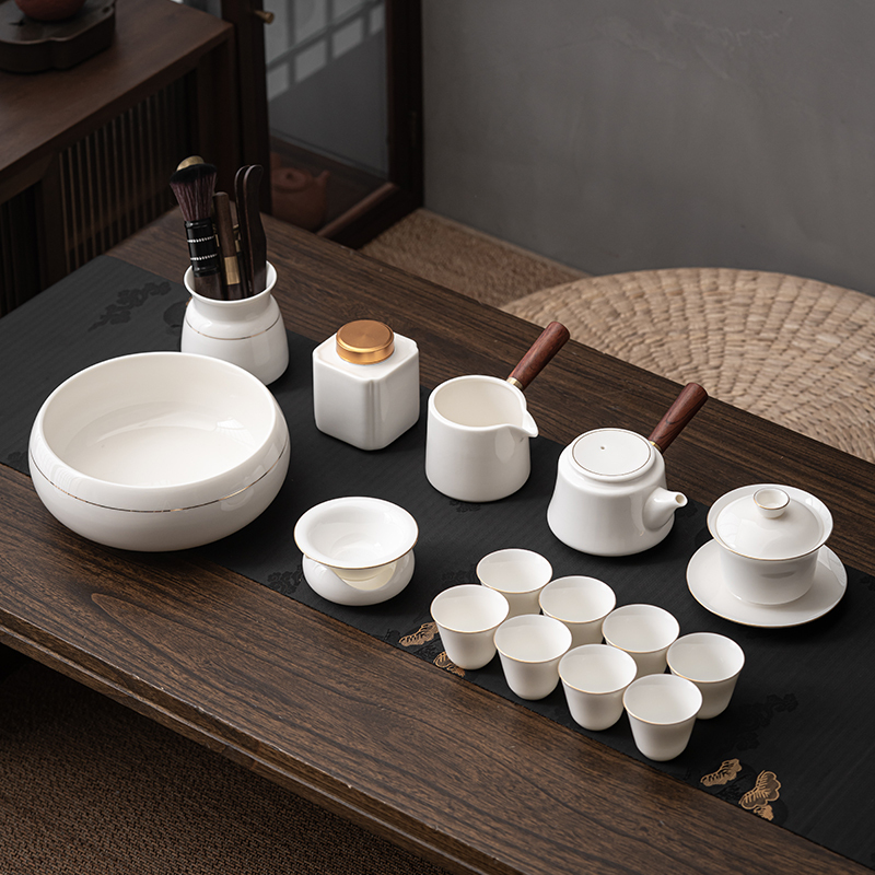 White Jade Porcelain Tea Set, Kung Fu Tea Cups, Home Living Room Office Dehua Ceramic Side-Handle Teapot Tea Maker White Jade Porcelain Tea Set, Kung Fu Tea Cups, Home Living Room Office Dehua Ceramic Side-Handle Teapot Tea Maker