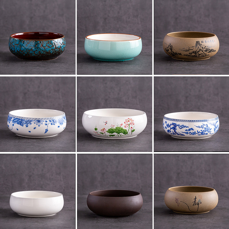 Large Size Ceramic Tea Wash Covered Water Wash Home Small Number Water Spittoon Pens Wash Coarse Pottery Tea Set Accessories Extra-large Wash Cup