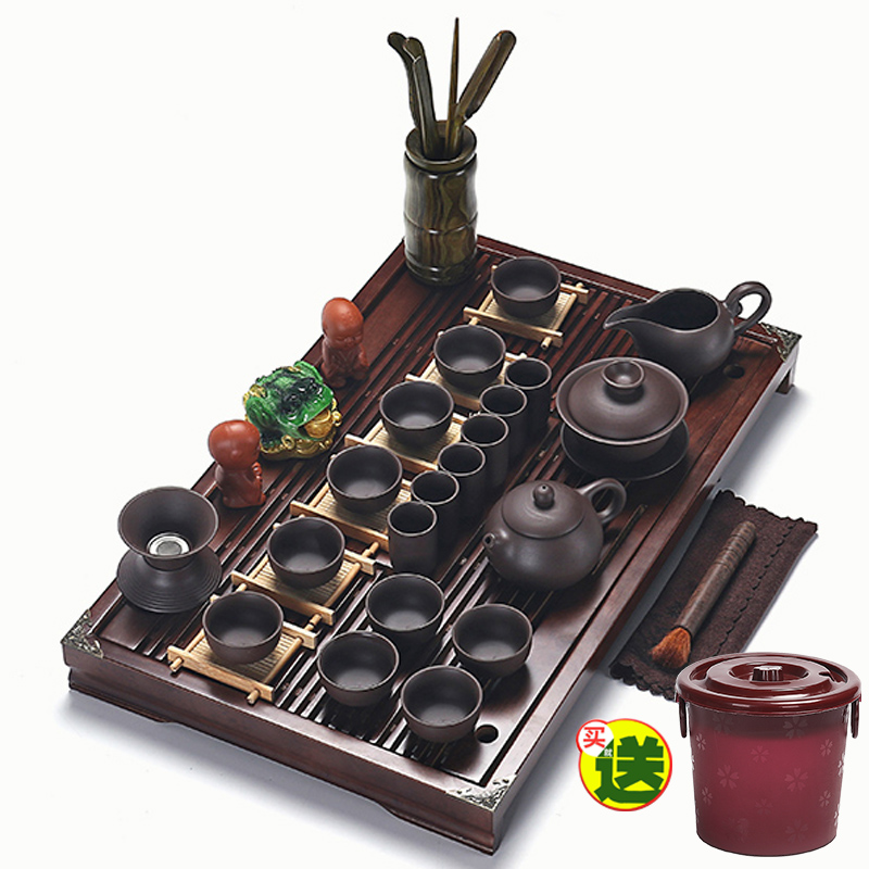 Quiet life Purple Sand Whole set of Kung Fu tea set Household solid wood tea tray Drawer-style tea cup Tea ceremony tea table