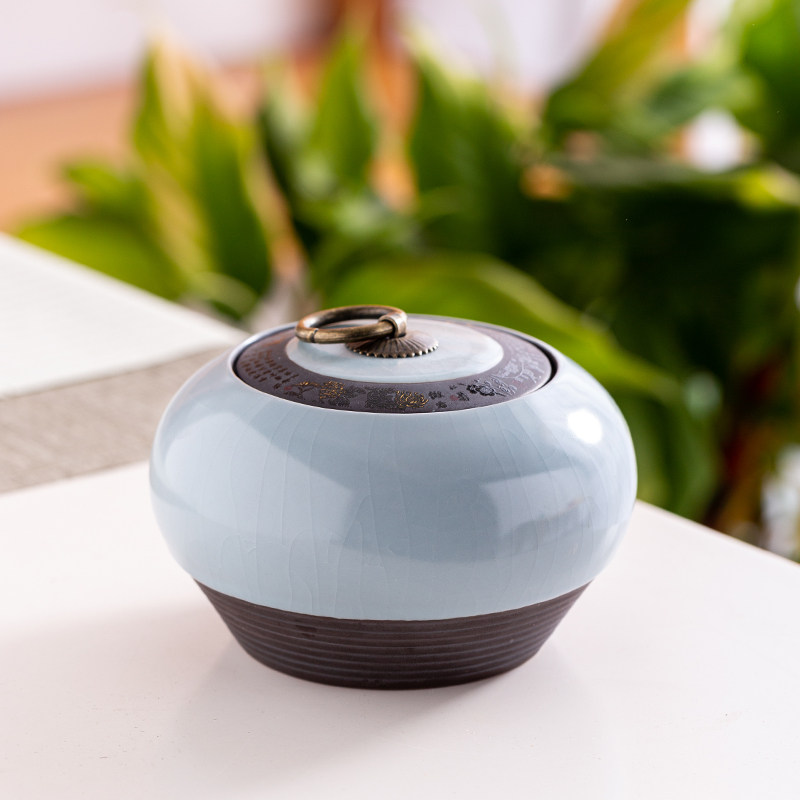 Gokiln Tea Leaf Jars Home ceramic No. Home Ru Kiln Pu'er Packed Tea Box Travel Black Tea Green Tea Seal Tank