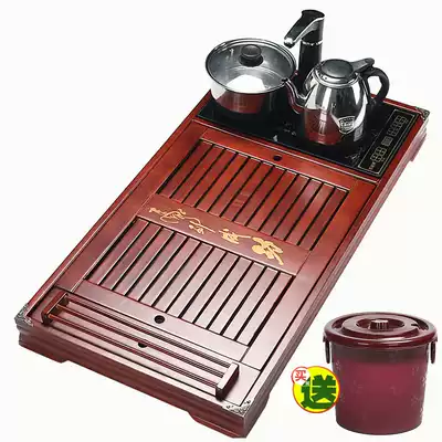 Household tea tray solid wood large drainage tea table one tea tray kung fu tea set electric stove four in one