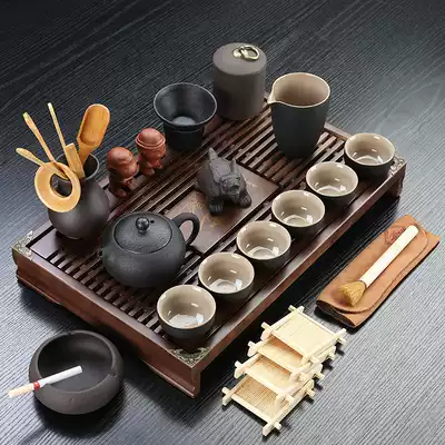 Zisha ceramic kung fu tea set household tea cup simple office solid wood small tea tray drawer type tea table set