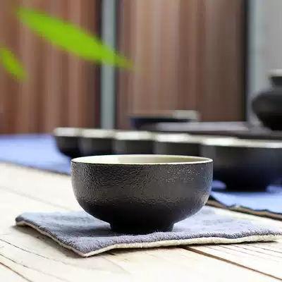 Quiet Zen wind black handmade stone glaze coarse pottery tea cup ceramic kung fu tea set Cup Japanese Master Cup