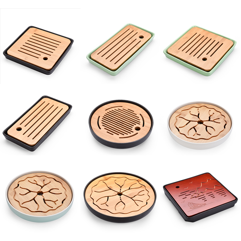 Japanese-style ceramic bamboo small tea tray Kung Fu tea set simple tray household mini water storage dry tea table