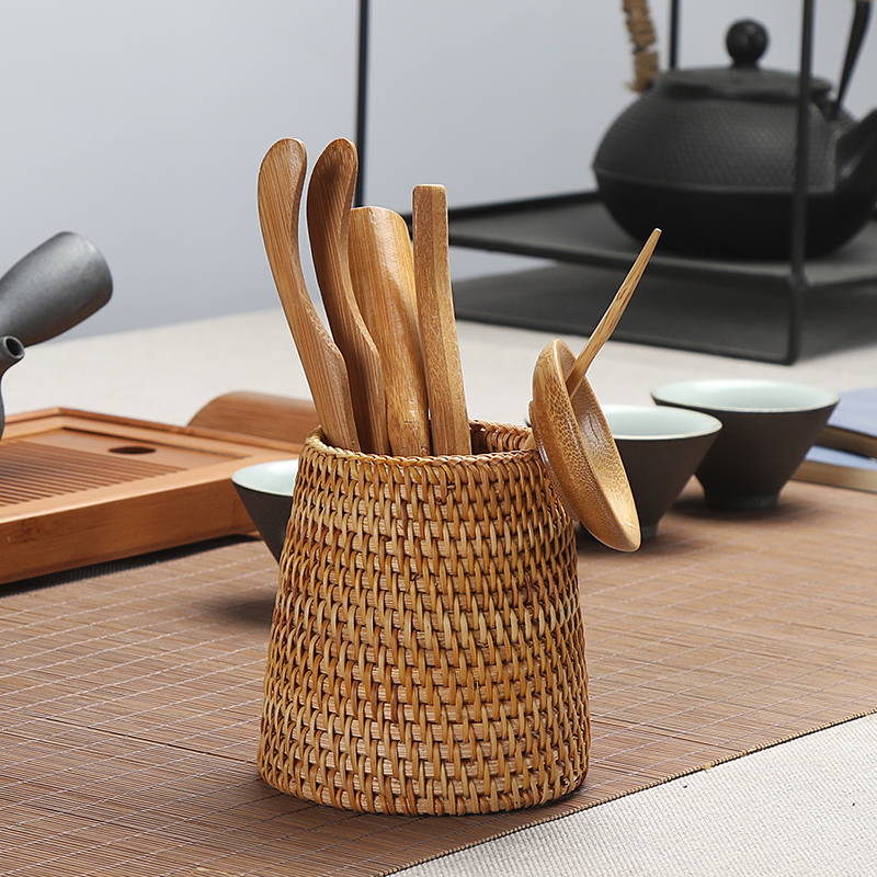Rattan cheater tea art tea road six gentlemen suit combined bamboo tea set accessories solid wood tea clamp tea spoon filter tea machine tea cylinder