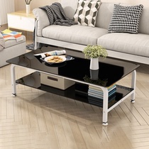 Xinjiang coffee table simple small apartment double-layer tempered glass anti-collision rounded corner adjustable table feet small coffee table table