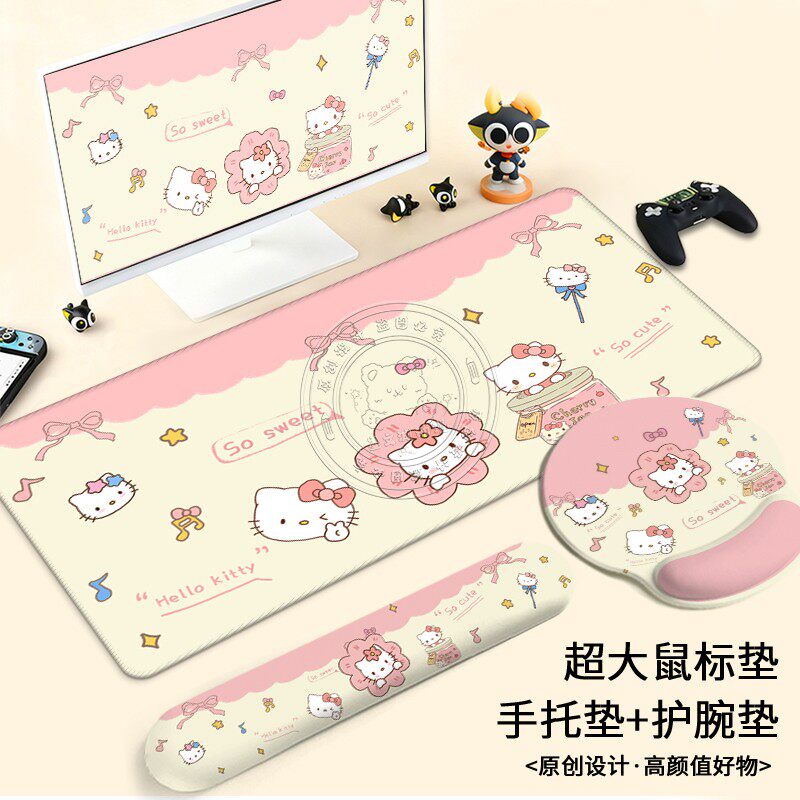 Милый коврик для мыши Hello Kitty полный набор офисных принадлежностей—креативный силиконовый коврик для запястья, подставка для клавиатуры, настольный коврик для рук