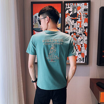 Mens short sleeve 2021 New Net red T-shirt Tide brand trend simple slim fit wild bottom shirt on clothes