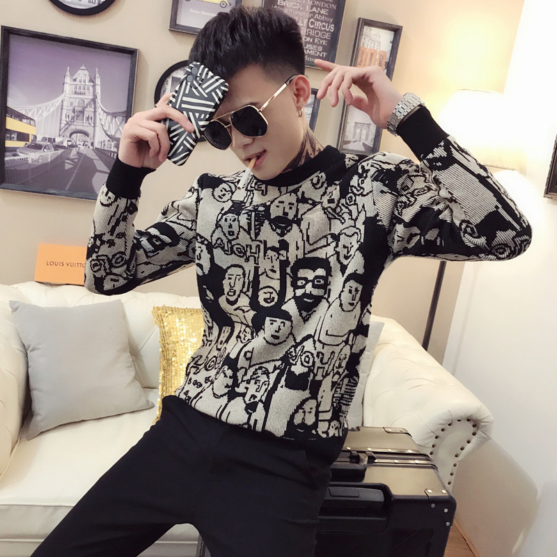 Sweater New 2020 Explosive Men's Knitted Sweater Autumn and Winter Korean Fashion Personality Joker Long Sleeve base shirt