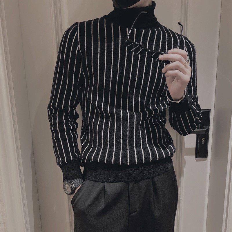Men's turtleneck sweater thickened in winter 2020 new slim body warm bottoming sweater striped sweater