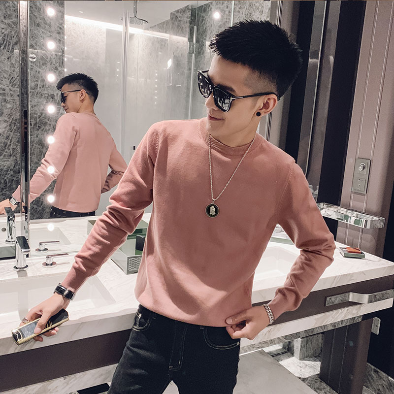 Sweater men Spring and Autumn 2020 new autumn jacket Korean trend students solid color round neck knitted base sweater