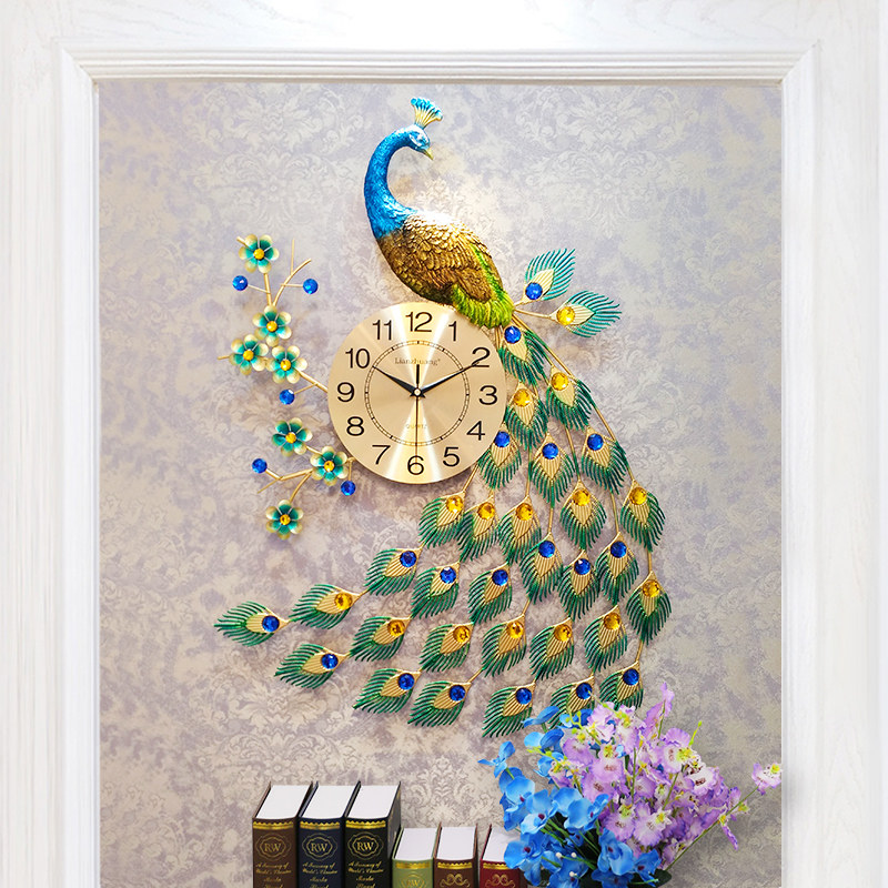 Clock Peacock Wall Clock Living Room Home Fashion Simple Mute Creative Phoenix Quartz Clock