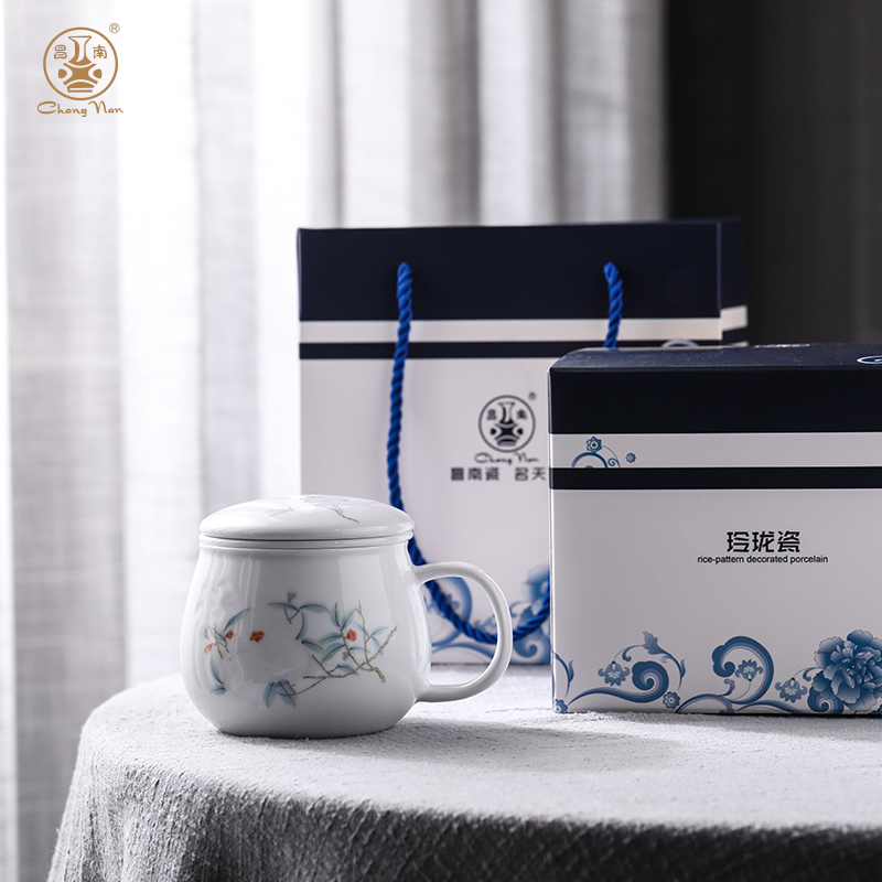 Prosperous south new color and exquisite many children blessed with cover with ceramic filter large capacity, high - end gifts apple ceramic cups