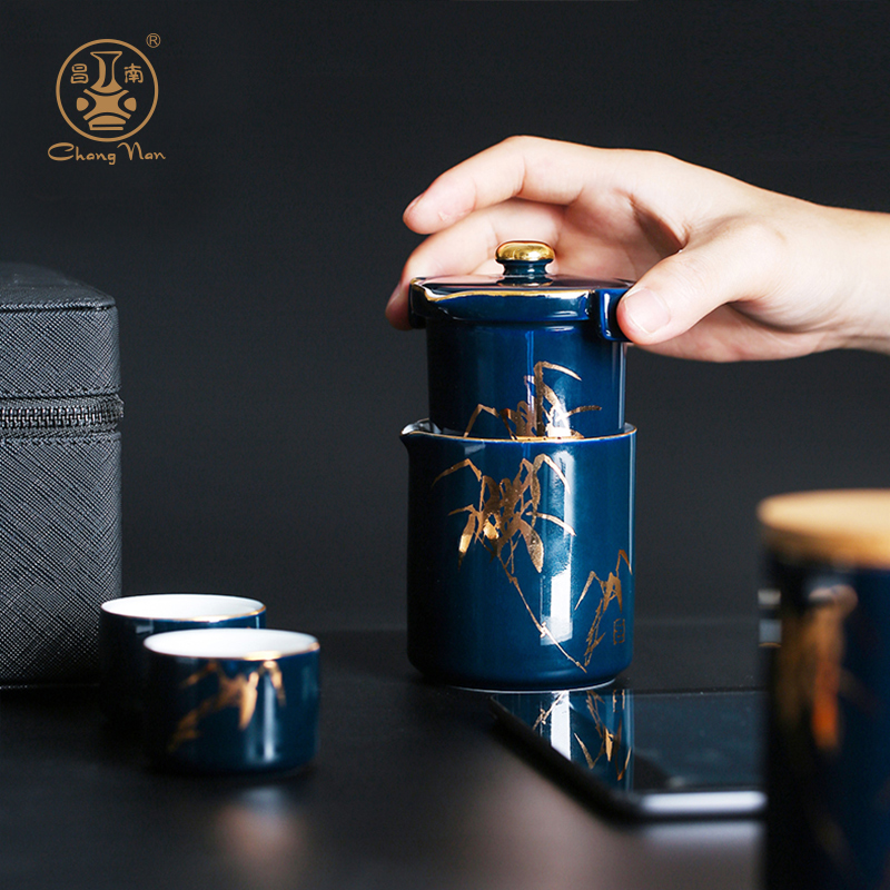 Chang south traditional hand made of jingdezhen ceramic ji aquamarine bamboo wind portable travel fair keller set of kung fu tea cups