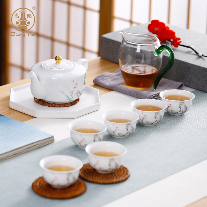 Chang south ceramics jewel hidden fuels the teapot tea tea cup eight white porcelain kung fu tea set