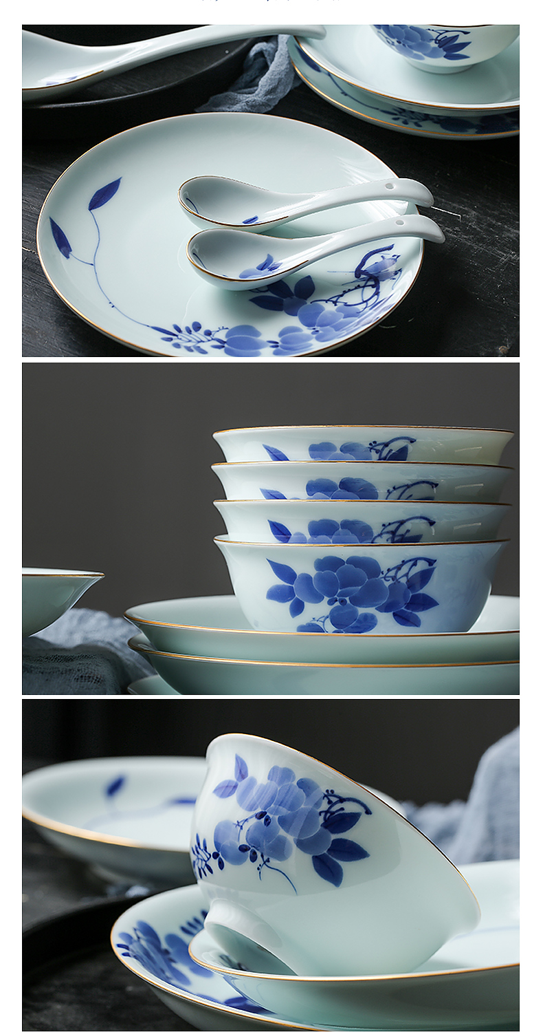 Prosperous southern dishes household of Chinese style and contracted wisteria jingdezhen ceramics tableware suit household combination dishes chopsticks