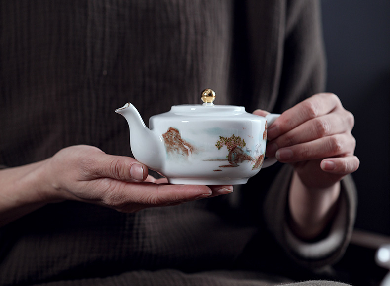 Chang south ceramic white porcelain hand - made paint landscape Yin Lin, 8 sets of kung fu tea set of jingdezhen ceramic teapot tea