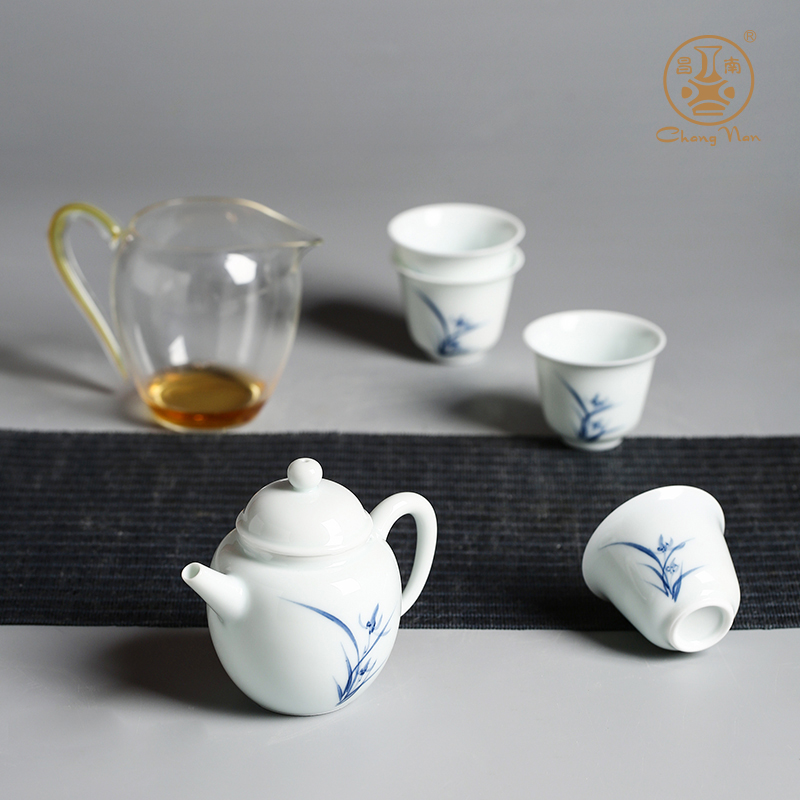 Chang south blue - and - white ceramics hand - made bluegrass a pot of four cups of a delicate gift kung fu tea tea set fair keller