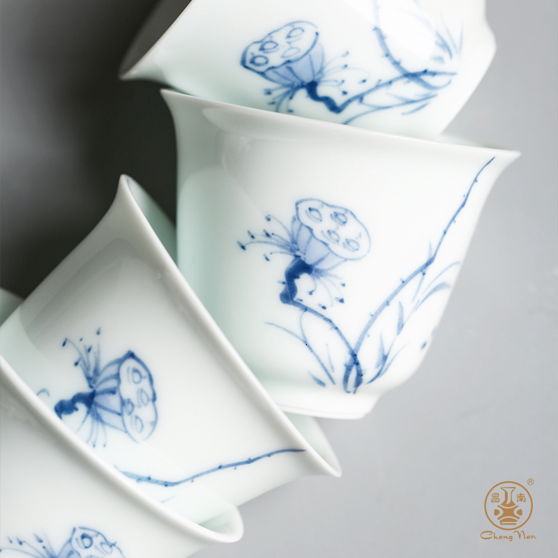 Chang south ceramics hand - made porcelain lotus from year to year for wining a pot of four cups of a kung fu tea set gift fair keller set