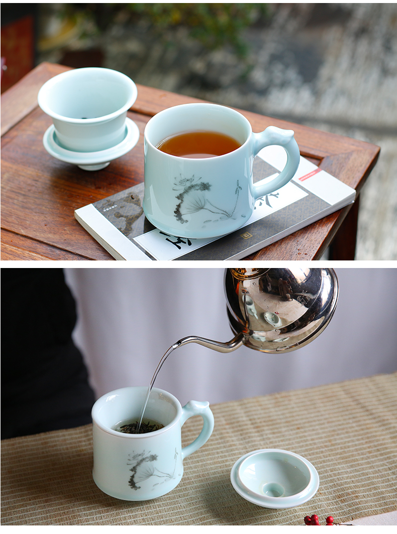 Chang south of jingdezhen ceramic filter with cover keller cups home office high - capacity celadon tea cups