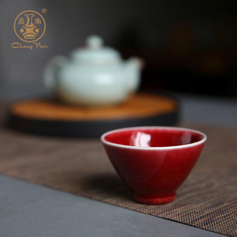 Kung fu chang south ceramics cup red glaze noggin jingdezhen lang lang up red sample tea cup master cup single CPU