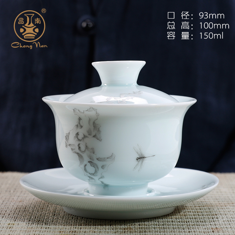 Chang south jingdezhen ceramic tureen kung fu tea set only three bowls of jade porcelain bowl large powder enamel teapot teacup