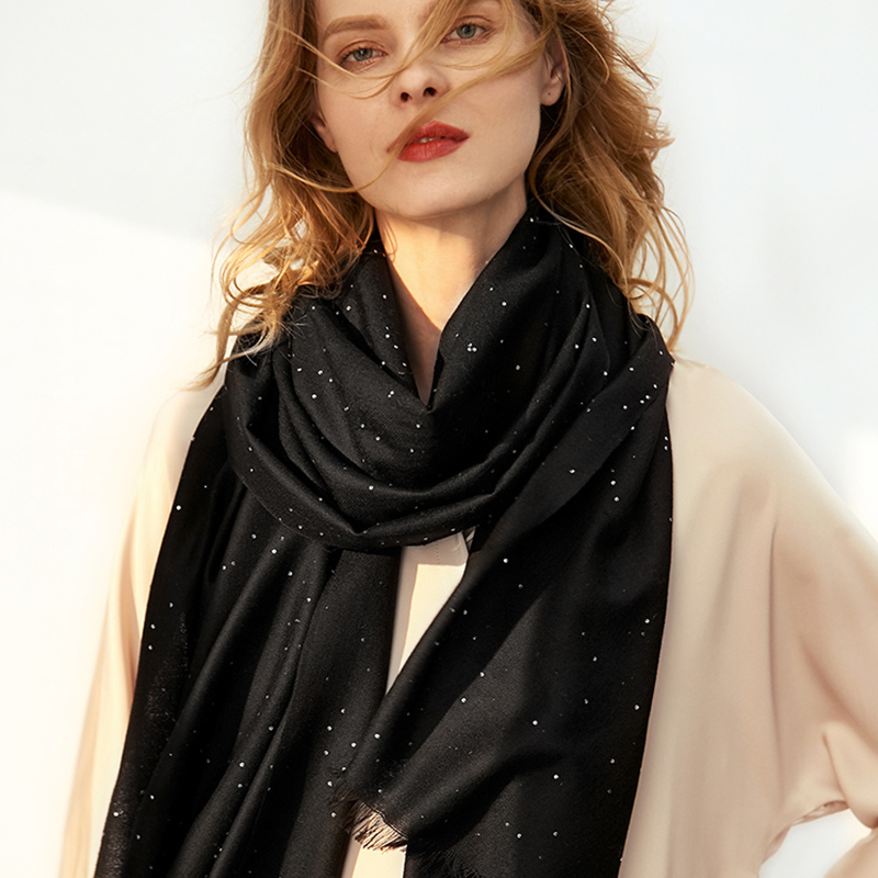 Kemir cool wool scarf shawl female autumn winter thin style warm and soft fashion 100 lap bright sheet black starry sky