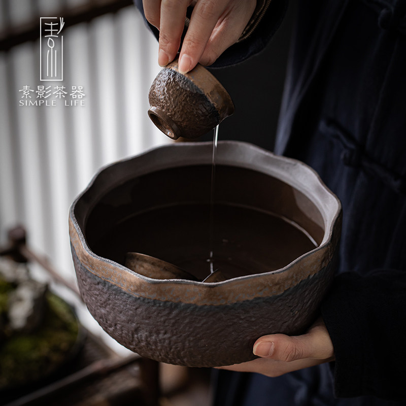 Lotus stoneware gilded tea washing Household pen washing tea set tea ceremony accessories Water bowl building water tea slag barrel stoneware large