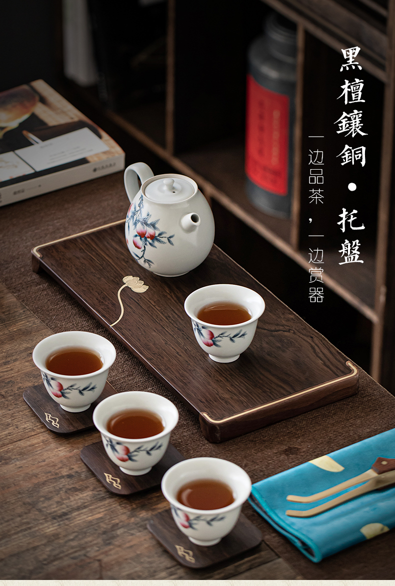 Plain film, the whole piece of solid wood tea tray ebony inlaid copper small tea table teahouse dry plate of Japanese contracted tray bearing pot