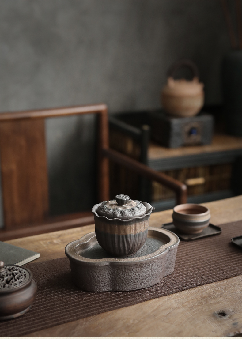 Plain film of household small dry terms Taiwan I and contracted coarse pottery tea tray zen ceramic saucer of primitive simplicity pot of 12 water type