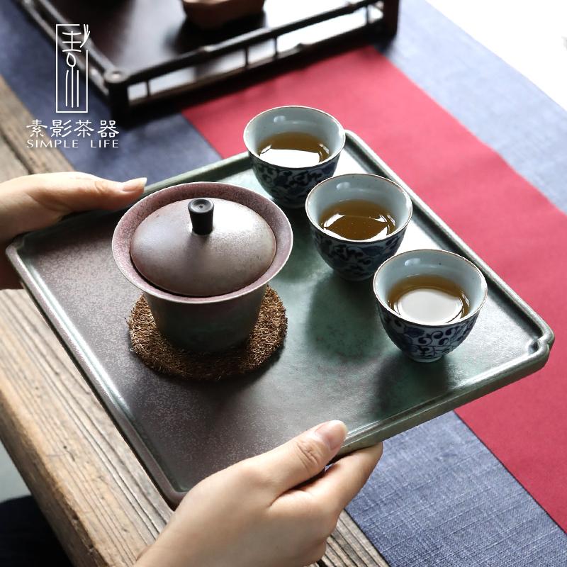 Restoring ancient ways, shadow pot bearing small dry mercifully iridescence home tea tray was practical Japanese ceramic up tray mat the teapot