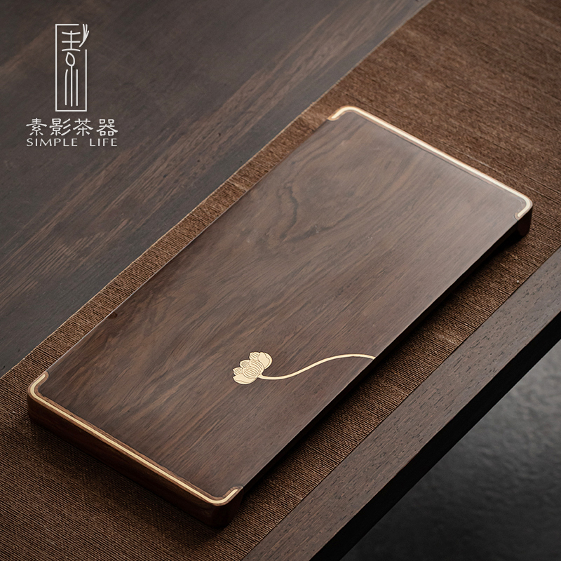 Plain film, the whole piece of solid wood tea tray ebony inlaid copper small tea table teahouse dry plate of Japanese contracted tray bearing pot