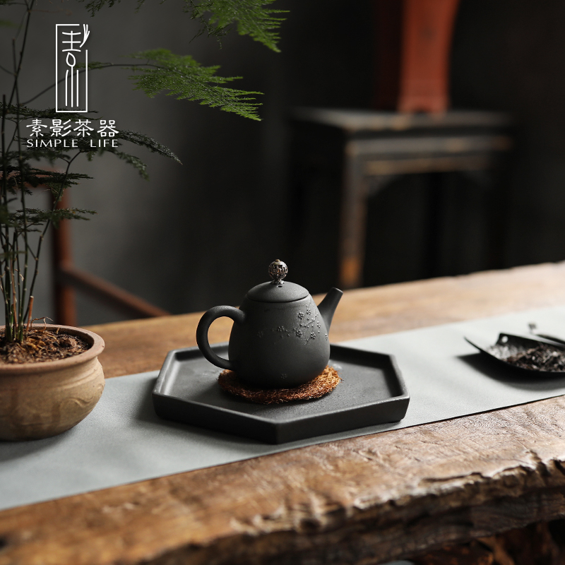 Plain film coarse pottery stone bearing ceramic glaze pot tray kunfu tea table accessories checking tea house hotel compote snack plate