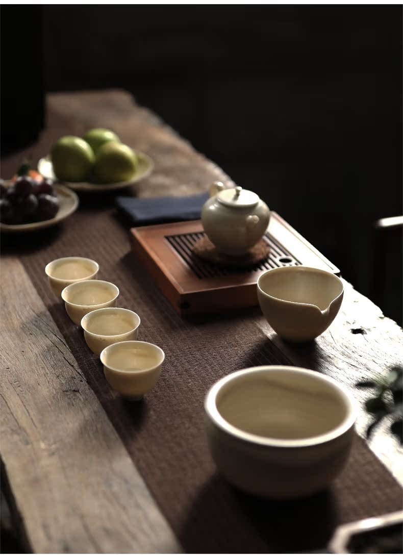 Plain film checking ceramic plant ash glaze kung fu well fair keller cup up with antique tea tea set points of autumn"