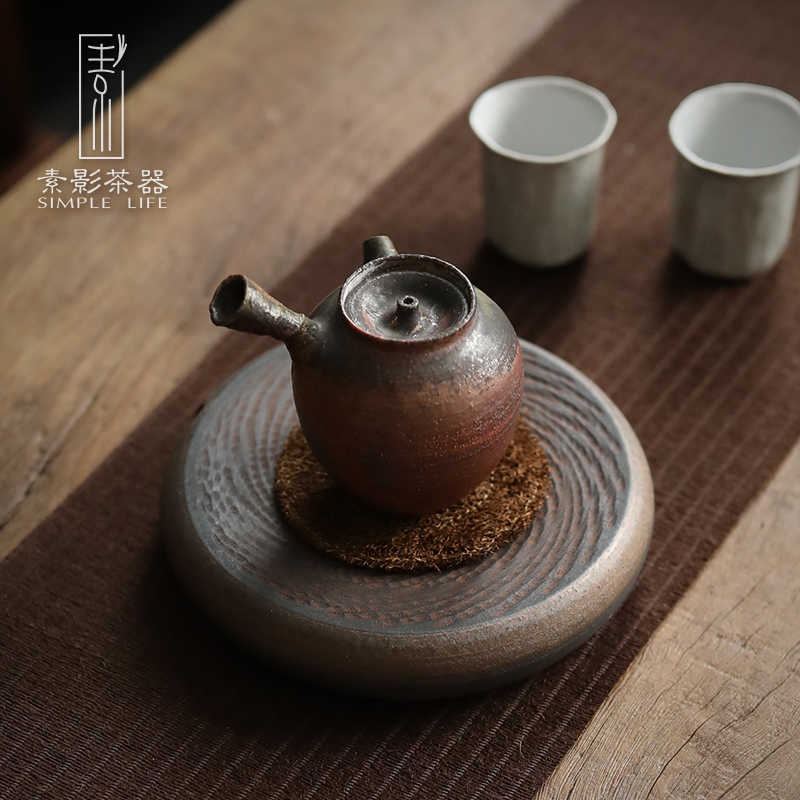 Plain film of household small dry terms Taiwan I and contracted coarse pottery tea tray zen ceramic saucer of primitive simplicity pot of 12 water type