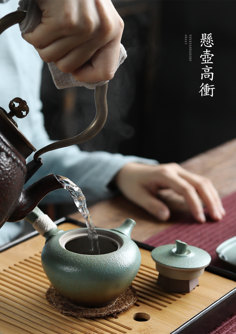 Element shadow side put the pot of household contracted coarse pottery teapot single pot Japanese kung fu tea tea is a complete set of restoring ancient ways