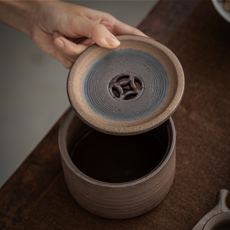 Plain film ceramic building hot water Japanese small dishes kung fu tea tea bucket cylinder accessories old rock desktop dross barrels of mud